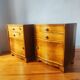 Pair of Art Deco curved bedside tables in light wood.