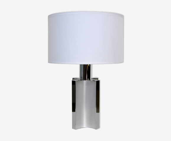 Lampe de table en alu brossé et chrome années 70