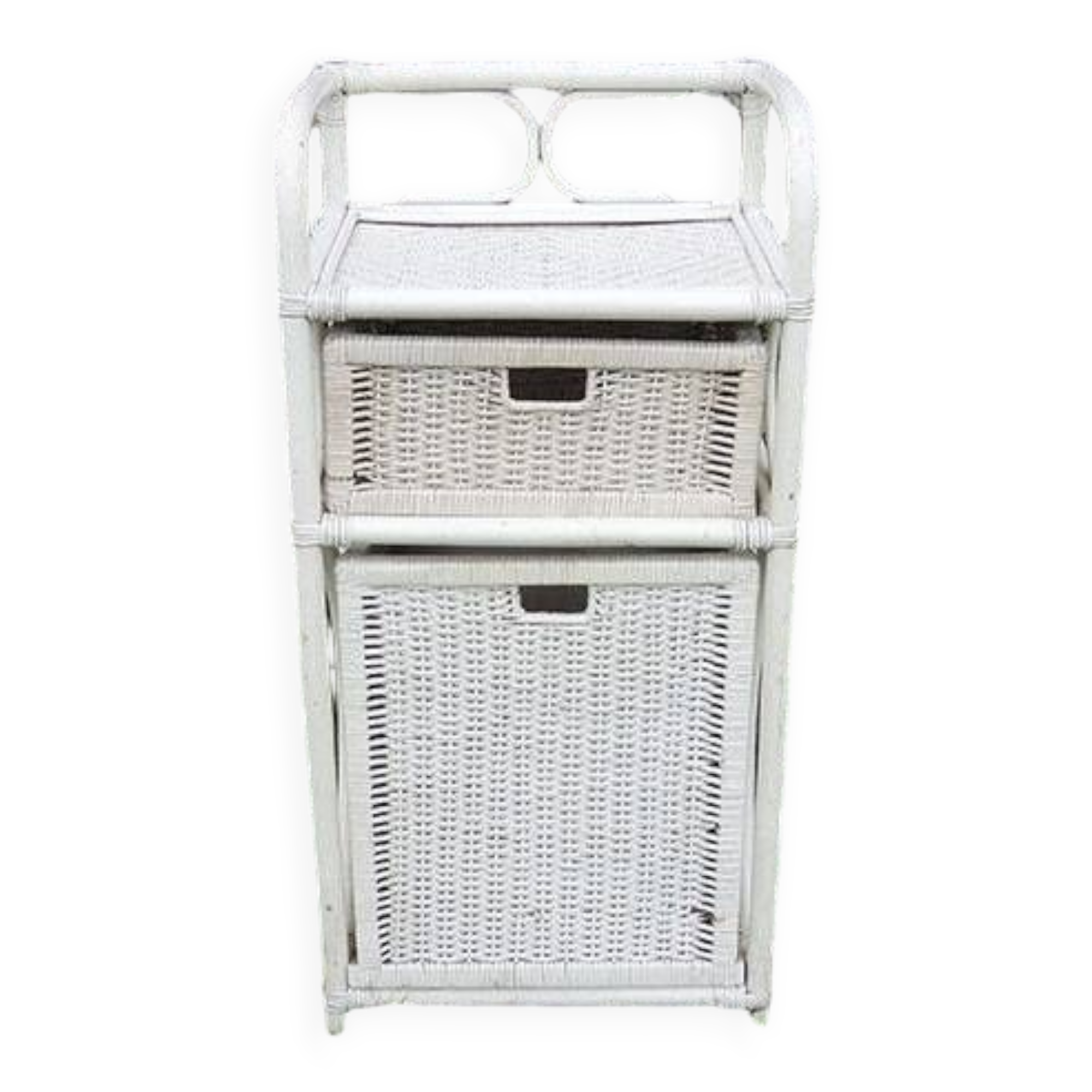 Old White Rattan Linen Cabinet
