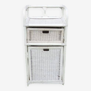 Old White Rattan Linen Cabinet