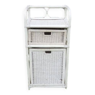 Old White Rattan Linen Cabinet