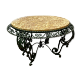 Round living room table in wrought iron and marble XX century