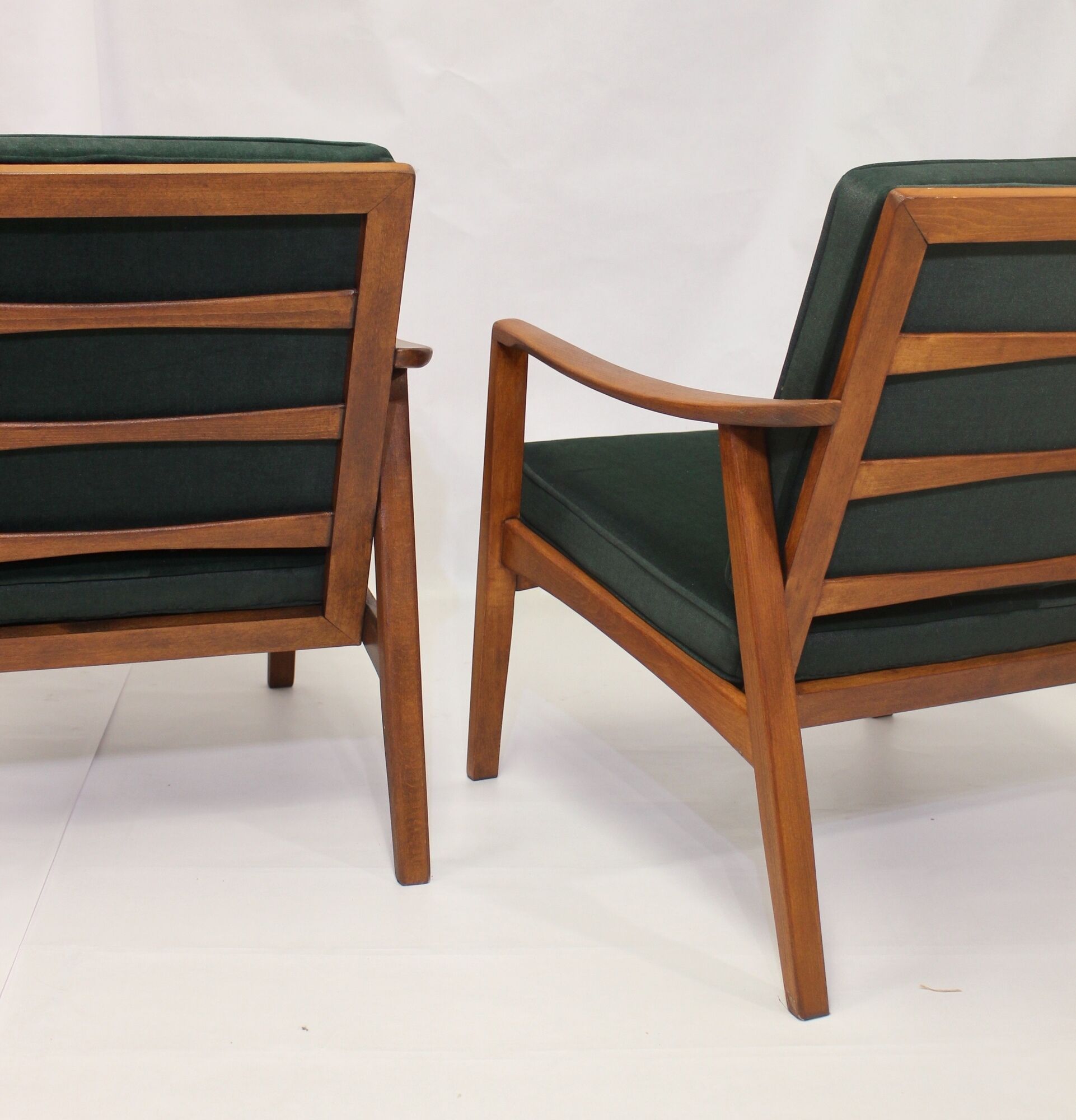 Pair of Scandinavian style armchairs, red velvet fir fabric 60s