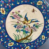 Large circular earthenware dish from Louvière with Longwy style bird decoration