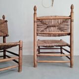 Paire fauteuils en bois et paille