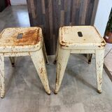 Authentic pair of Xavier Pauchard industrial Tolix metal stools 50