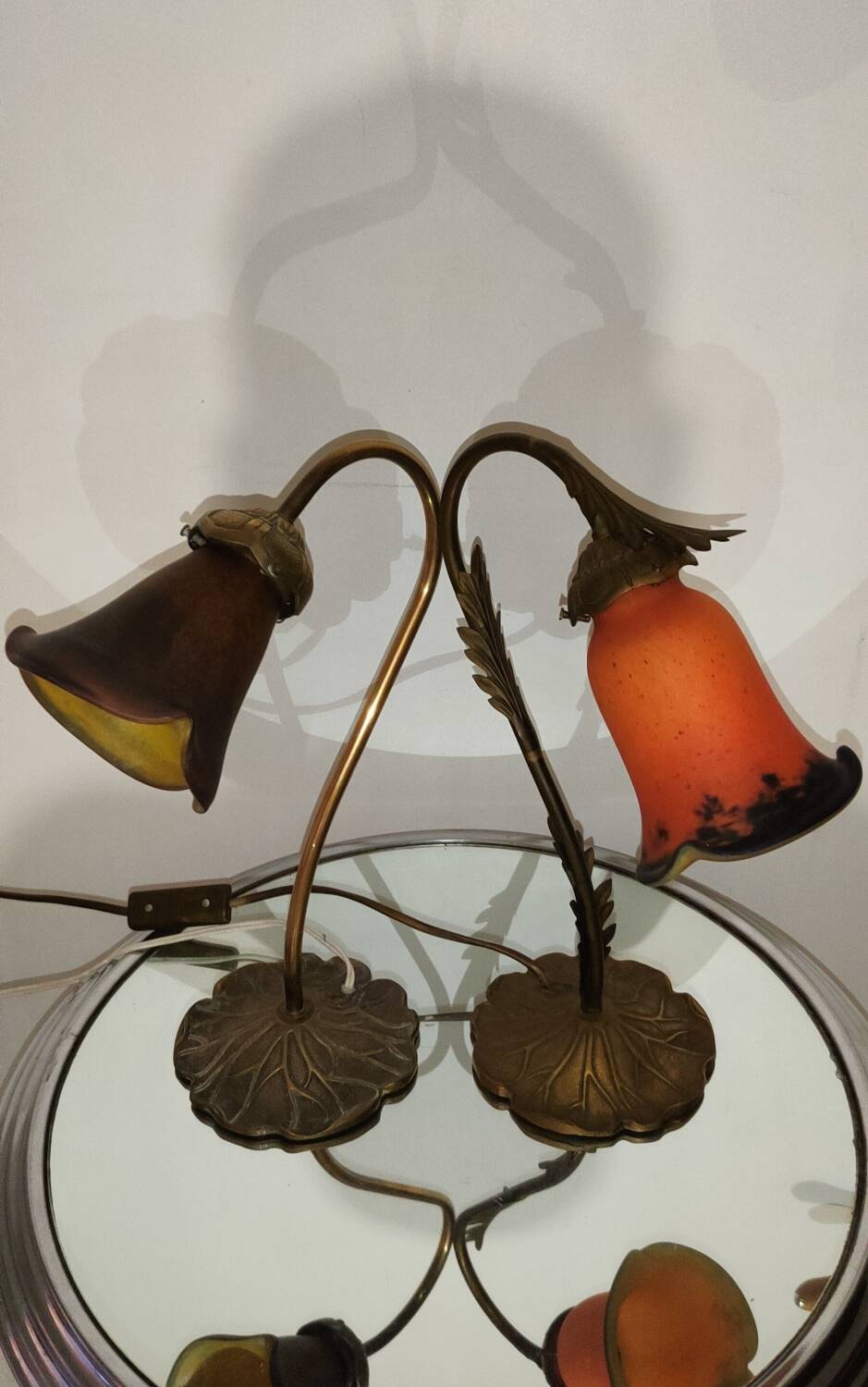 Two art nouveau style tulip lamps signed art de France