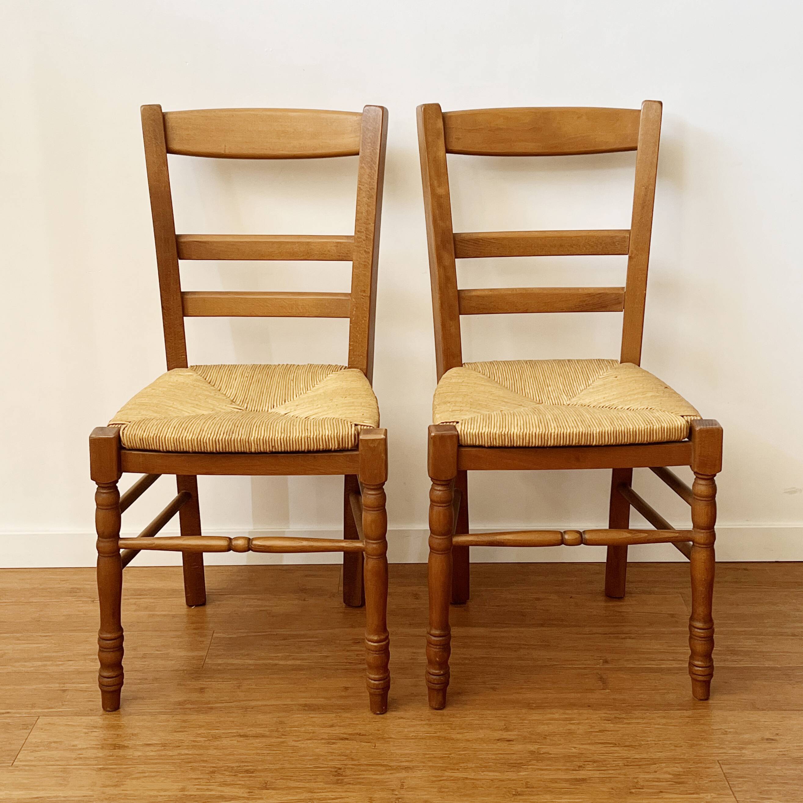 Pair of straw country chairs