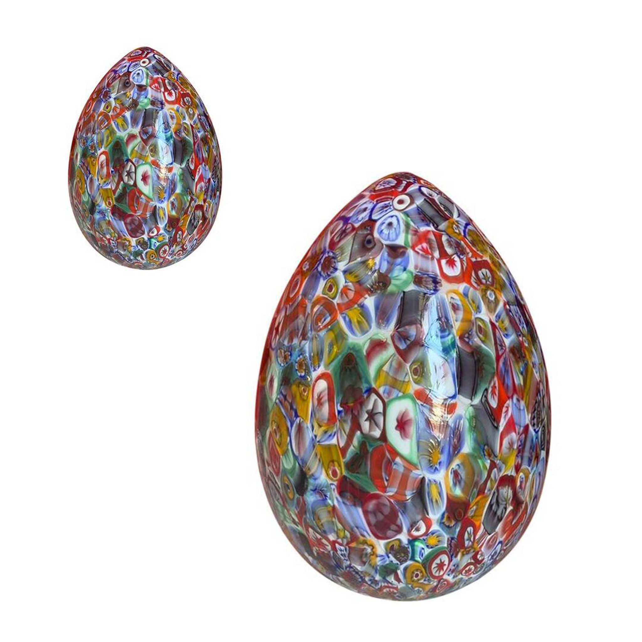 Floral multicolor murano style glass egg small table lamp, lot of 2 or a pair of chandeliers