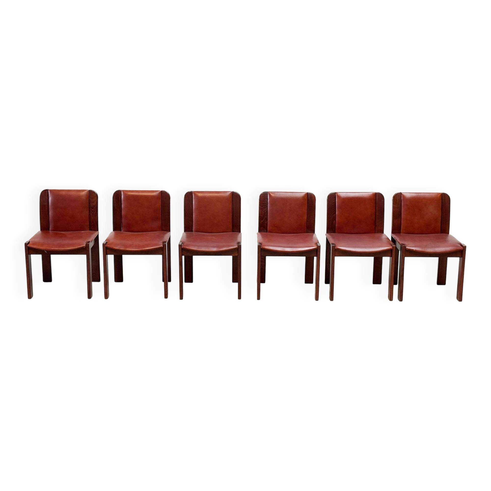 Set of six leather Italian dining chairs