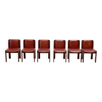 Set of six leather Italian dining chairs