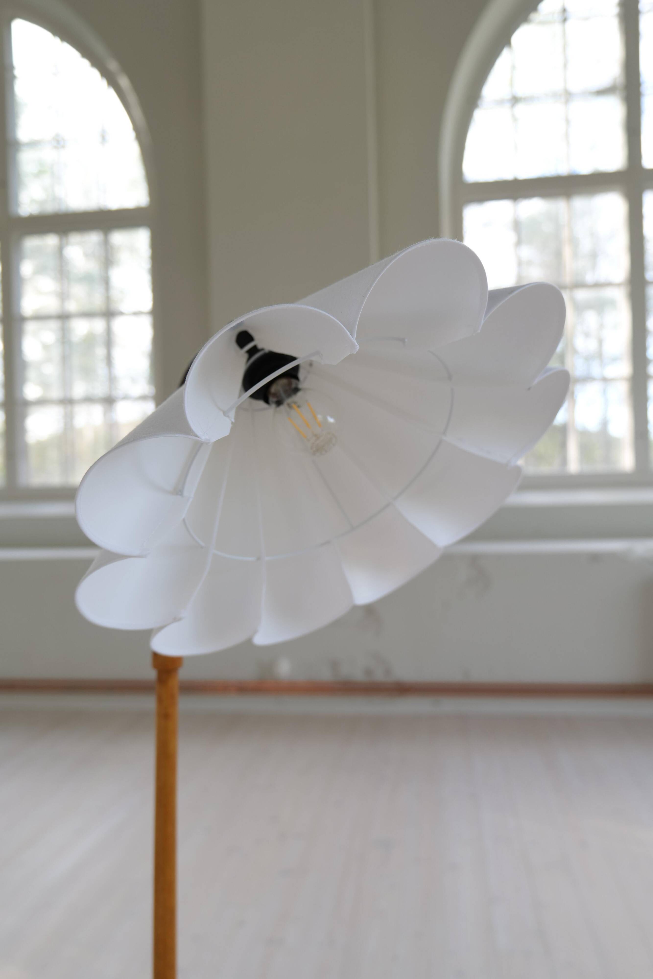 Organic Art Deco floor lamp in stained birch, Sweden, 1930s.