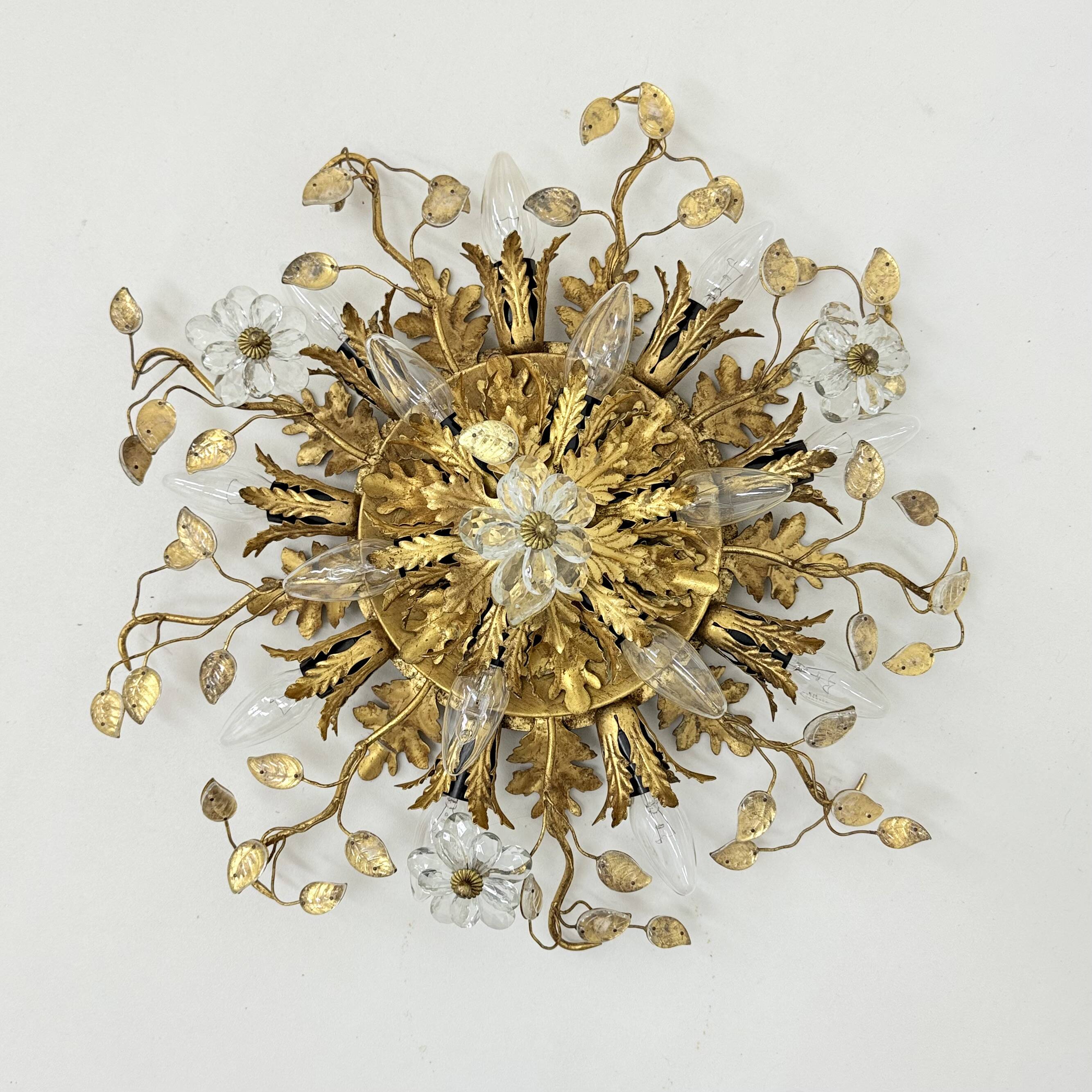 Gold-Plated Metal & Murano Crystal Flowers Flush Mount from Banci Firenze