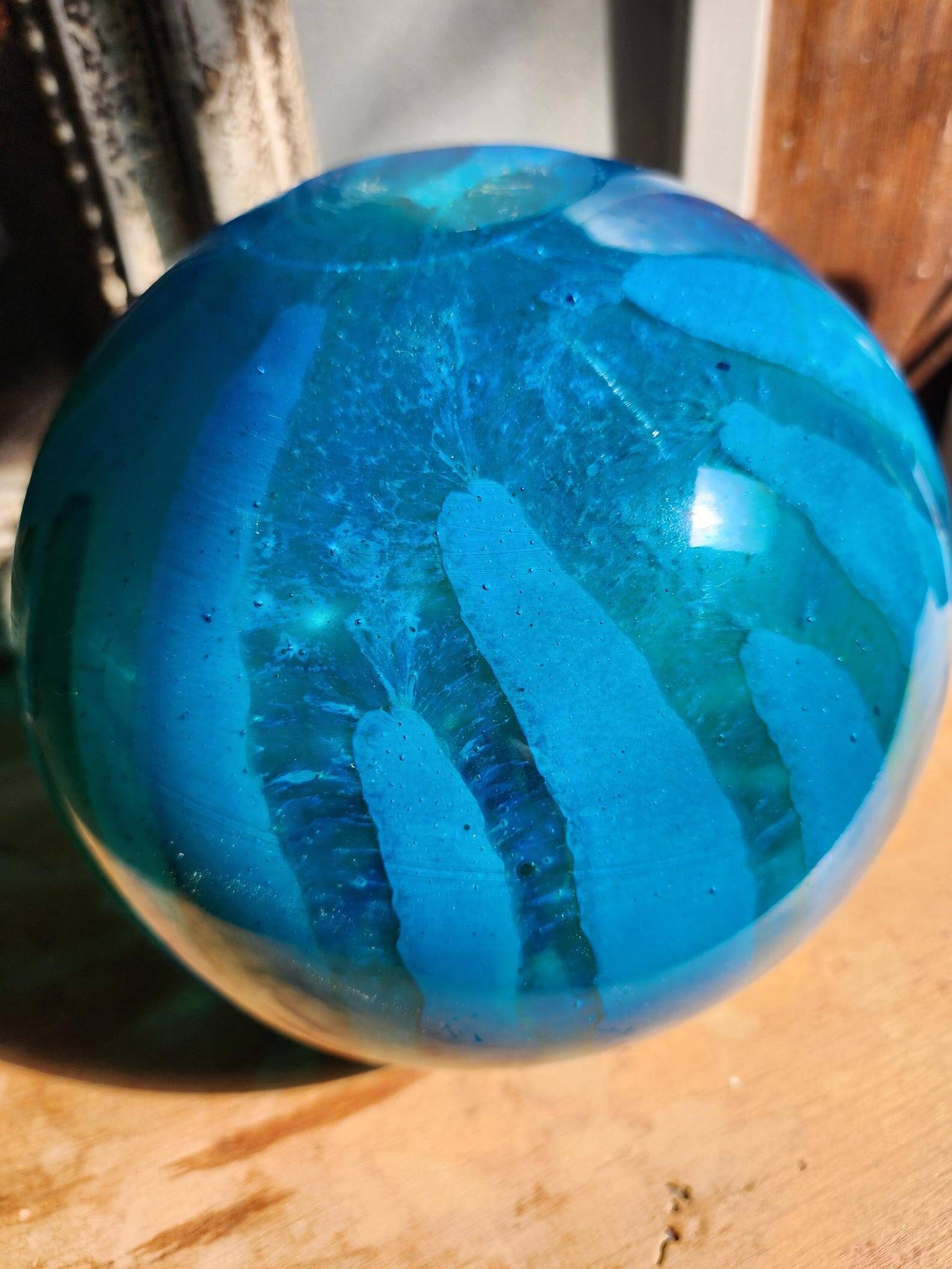 Vintage 1976 Mdina Glass Ming Bulbous Vase Blue and Yellow Swirl Hand Blown