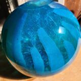 Vintage 1976 Mdina Glass Ming Bulbous Vase Blue and Yellow Swirl Hand Blown