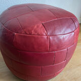 Red patchwork leather pouf
