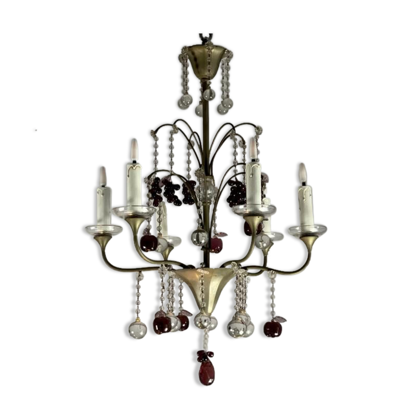 Silver bronze lustre garnished with pampilles, fruits and balls