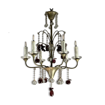 Silver bronze lustre garnished with pampilles, fruits and balls