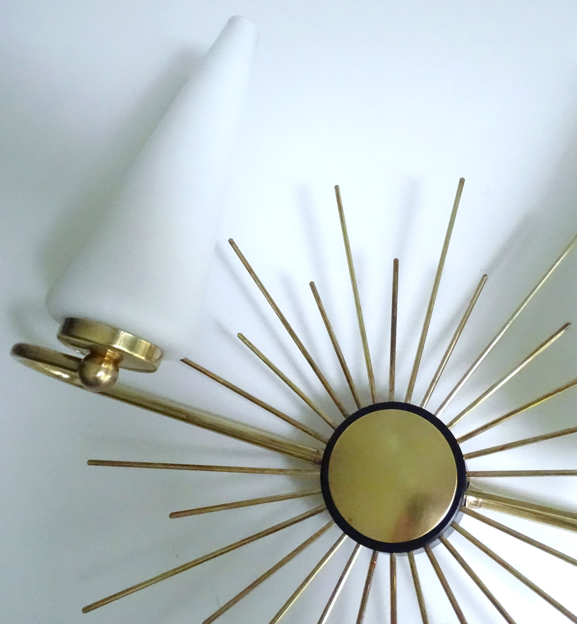 Pair of vintage sconces, sun, glass and brass, 60s
