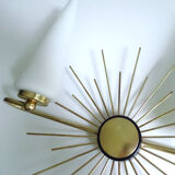 Pair of vintage sconces, sun, glass and brass, 60s