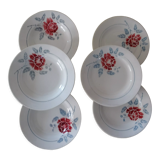 6 assiettes Saint Amand faience ancienne  381112 fleurs rose rouge