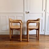 Pair vintage armchairs in solid pine