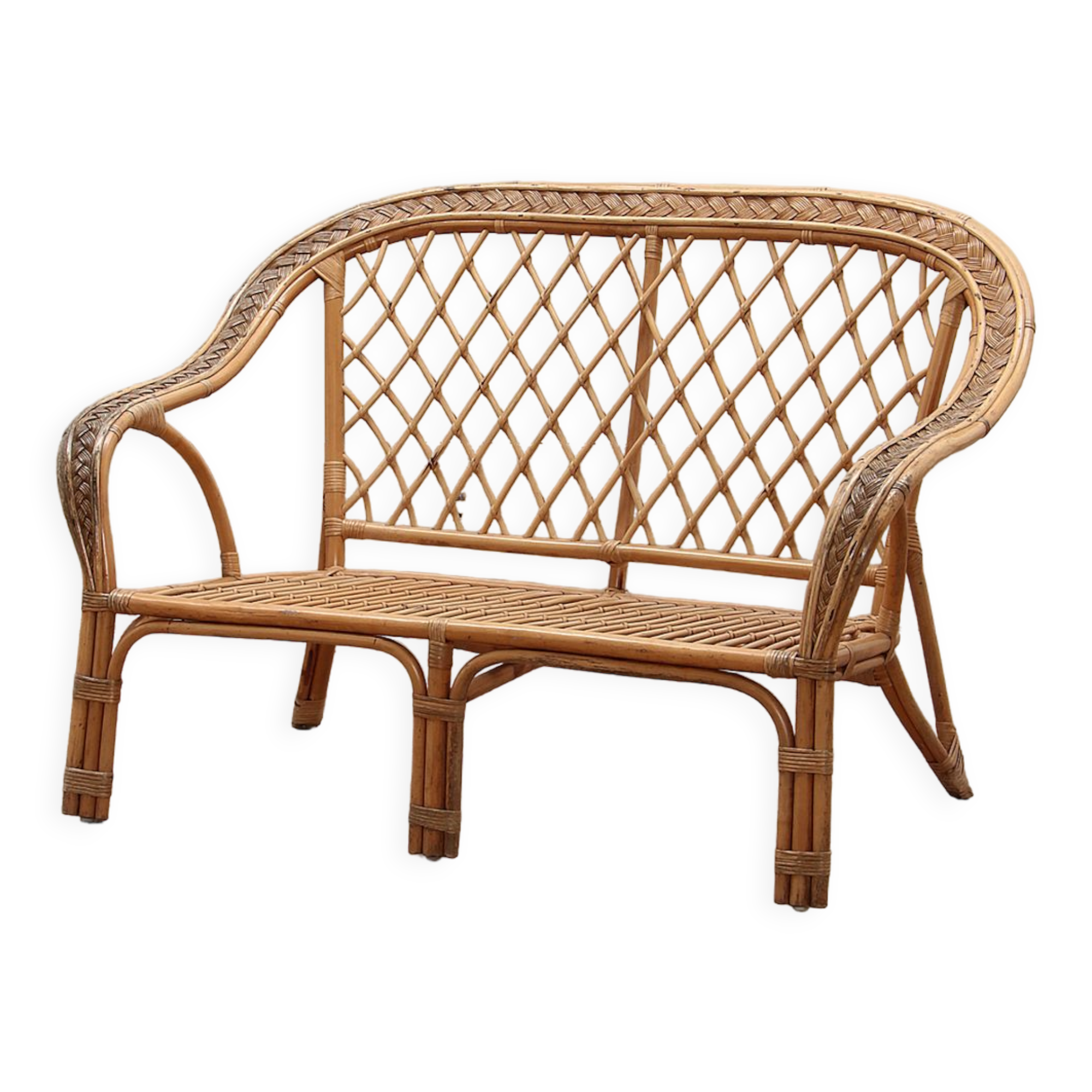 French Bohemian sofa made of bamboo from the 1960s.