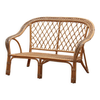 French Bohemian sofa made of bamboo from the 1960s.