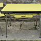 Yellow formica table, 4 formica chairs and 2 matching stools, vintage, 60s.