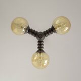 Wooden sputnik vintage pendant lamp / mid-century rustic hanging lamp 1970s