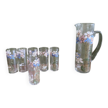 Set of carafe and 6 Legras glasses
