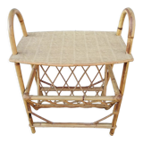 Rattan table at the end of the sofa