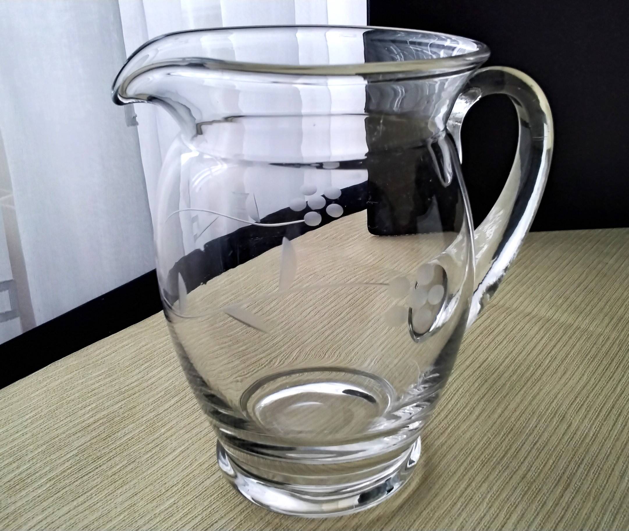 Water carafe, blown glass jug, sanded decor 1 L