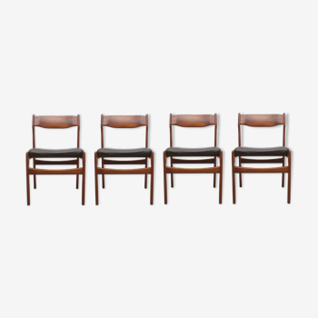 Set of 4 dining chairs 1960s teak/leather, Erik Buch