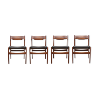 Ensemble de 4 chaises à manger en teck/cuir des années 1960, Erik Buch