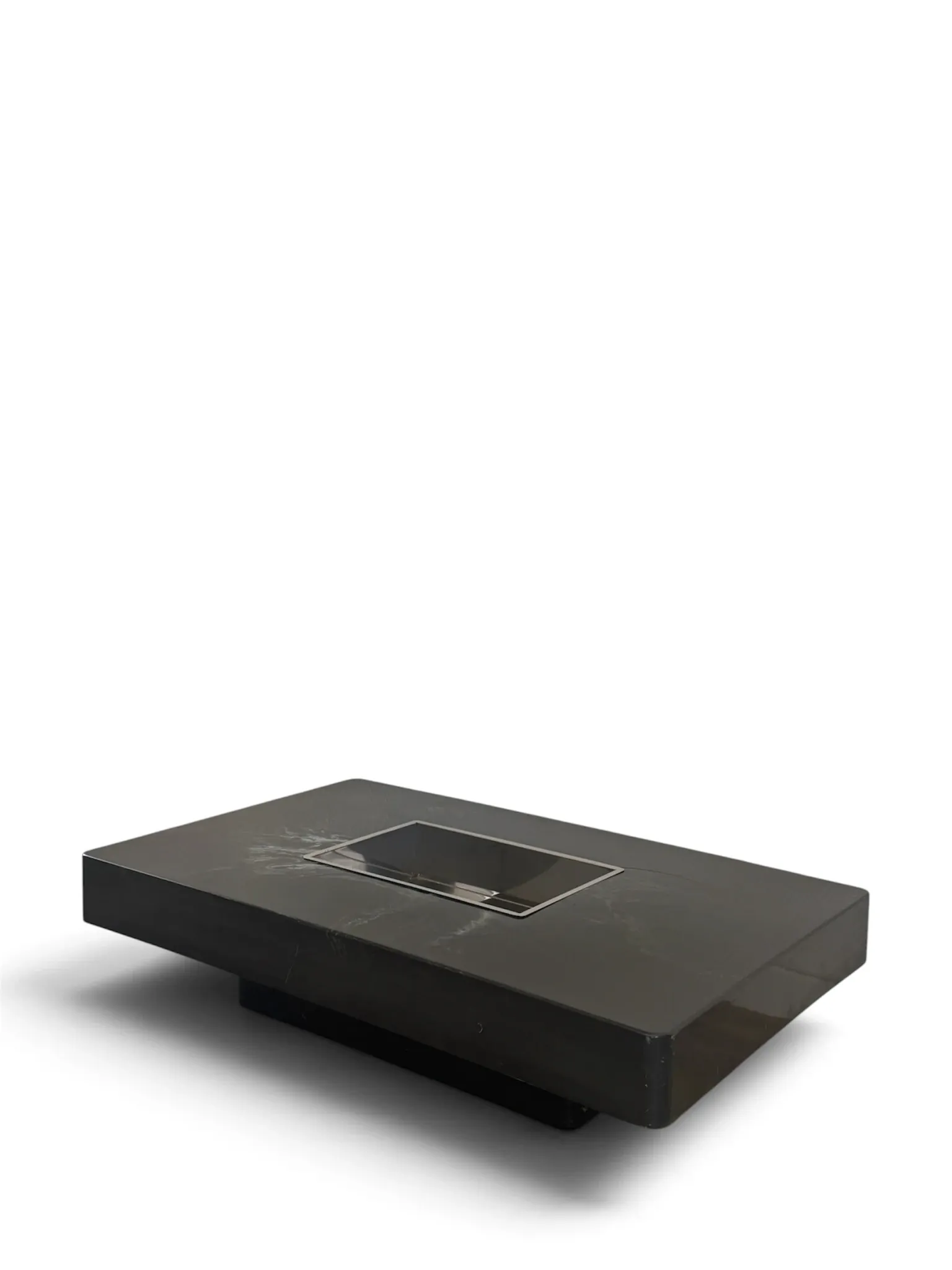 Black and blue marble coffee table with chrome base, designed by Willy Rizzo.