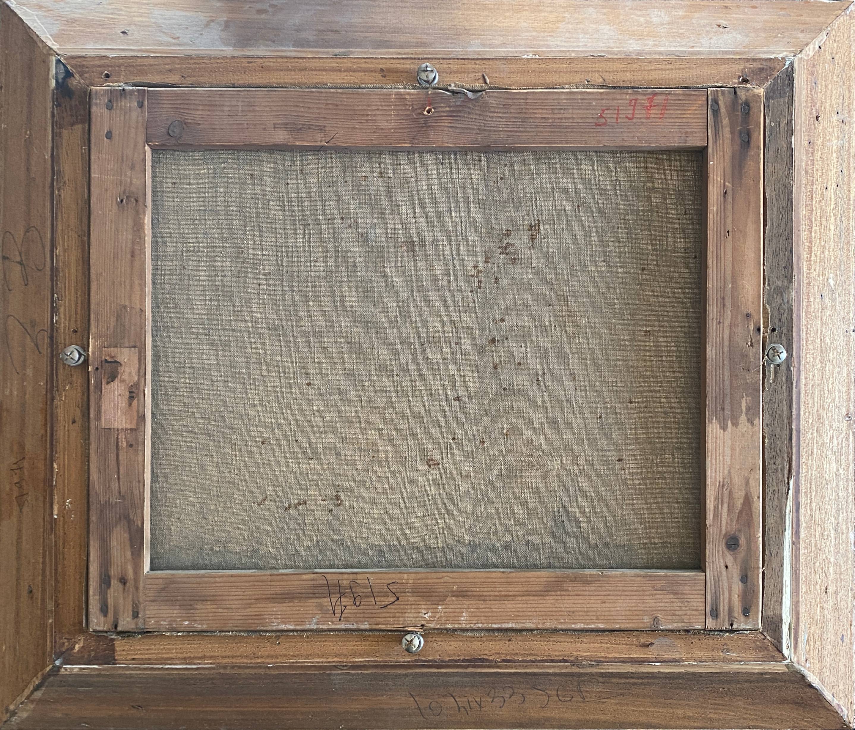 Painting by A. Bonabeau "Wooded riverside" HST, frame circa 1950