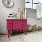 Vintage pink rattan chest of drawers