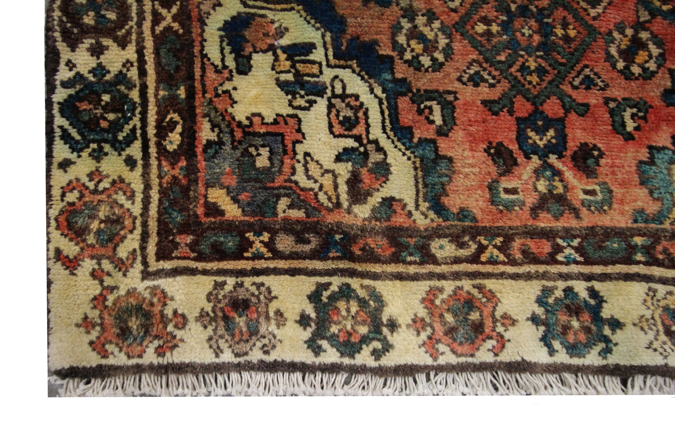 Traditional Rust Wool Area Rug Handmade Oriental Design Carpet- 94x240cm