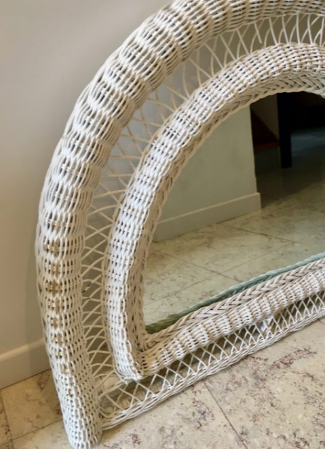 Vintage rattan mirror half moon white