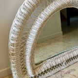 Vintage rattan mirror half moon white