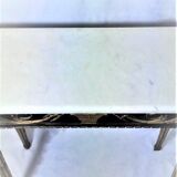 19th century Louis XVI style console table in black and gold with white marble shelf