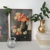 Peinture ancienne "coquelicots et marguerites"