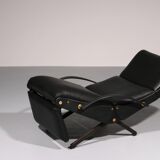 Italian Black Leather Adjustable P40 Relax Chair by Osvaldo Borsani Tecno.