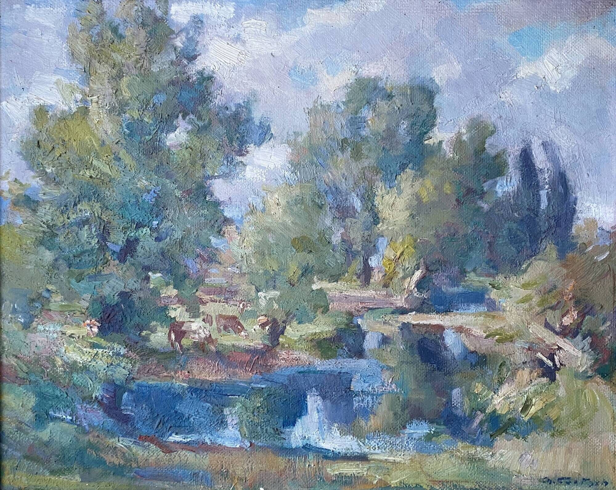 Table ec. French HSP “Edge of pond with trees” signed (to be deciphered)