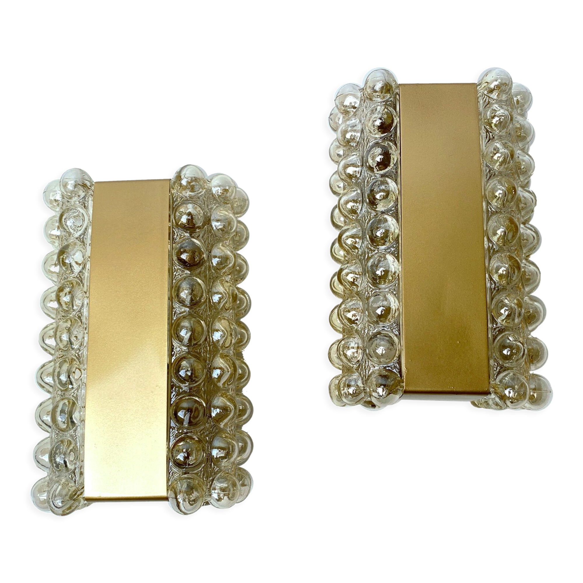 Pair Apliques Vintage Limburg, Golden Bubble Glass, 70s
