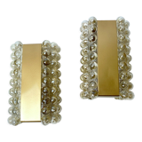 Pair Apliques Vintage Limburg, Golden Bubble Glass, 70s
