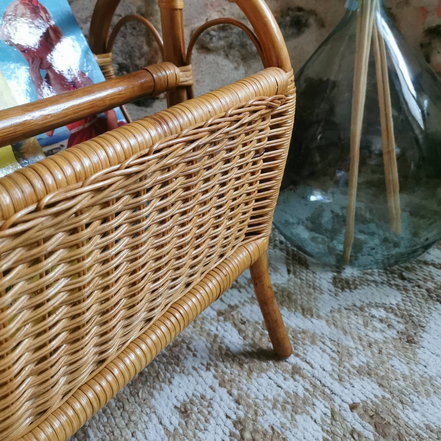Vintage rattan magazine rack