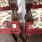 Pair of Renaissance style armchairs in solid walnut, 19th century