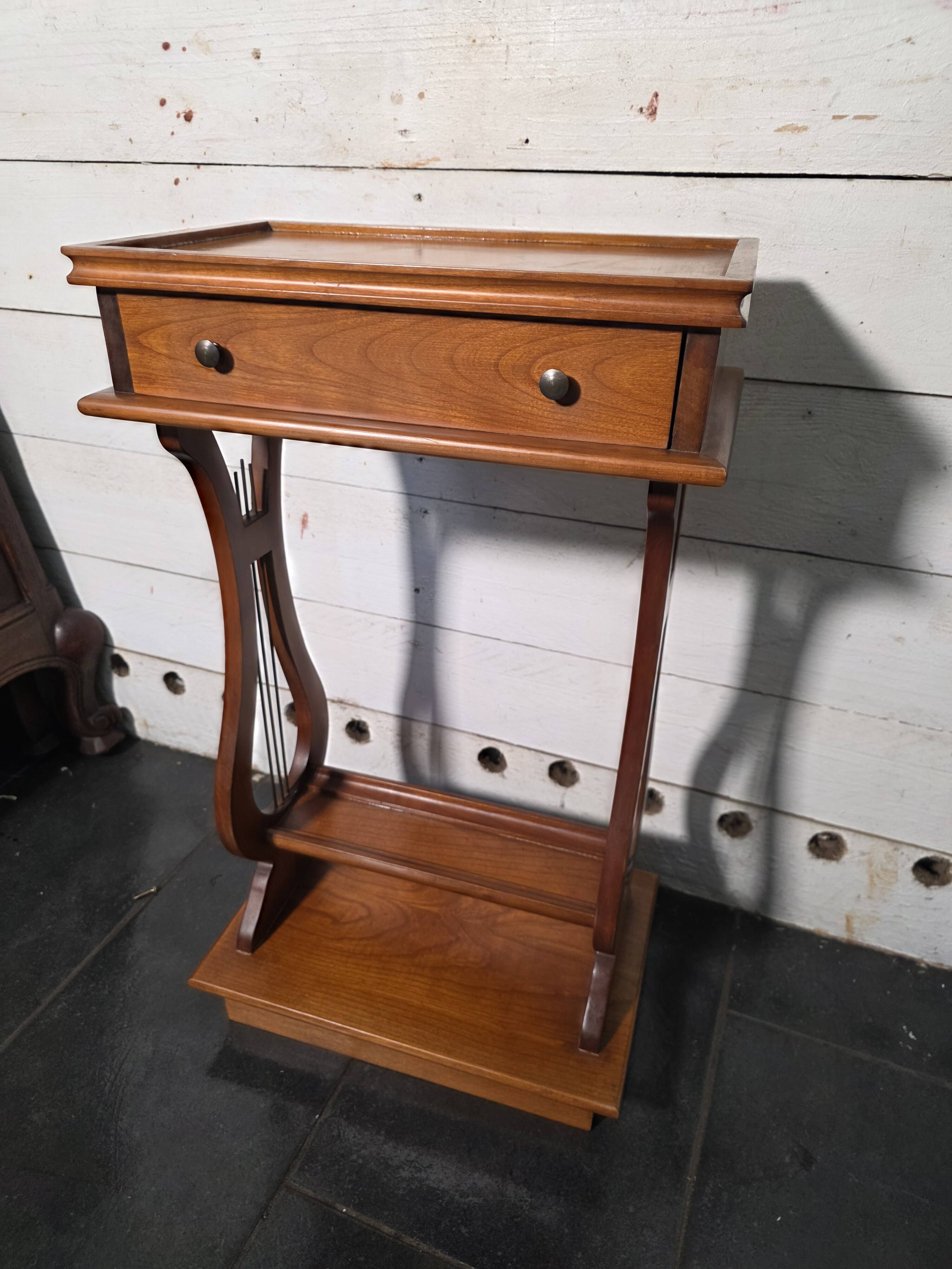 Lyre bedside table in solid cherry wood